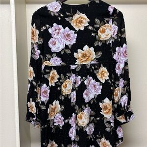 Altar’d State Floral Black dress with Purple and Beige Roses